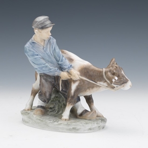 Royal Copenhagen Boy with Calf Figurine