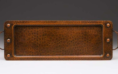 Roycroft Hammered Copper Rectangular Two-Handled Tray