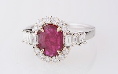 Ruby, Diamond, 14k White Gold Ring.