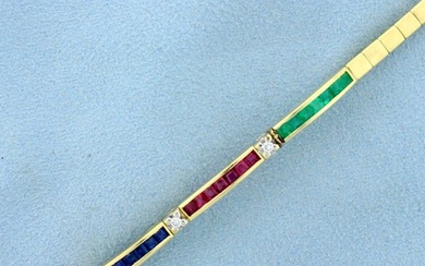 Ruby, Sapphire, Emerald, and Diamond Bracelet in 18K Yellow Gold