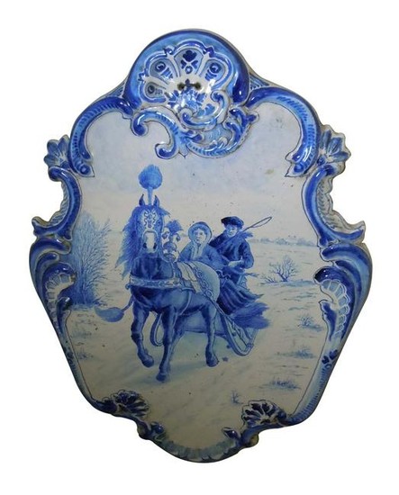 SCENIC DELFT CHARGER HORSE DRAWN SLEIGH, 19TH CENTURY