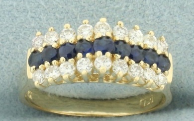 Sapphire and Diamond Cathedral Line Ring in 14k Yellow Gold