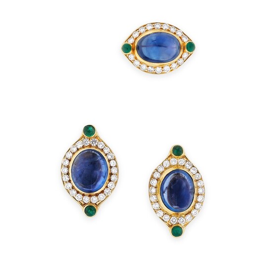 Sapphire, emerald and diamond demi-parure, Reza