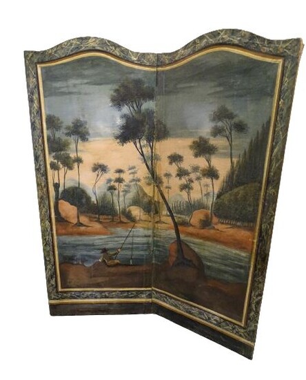 Screen (h. 160cm) - Room Divider - Textiles, Wood - Circa 1800