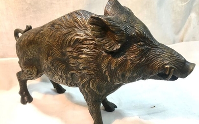 Sculpture, Great Boar - Bronze (patinated) - Mid 20th century