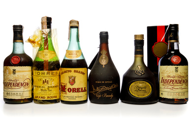 Selection of 6 bottles of brandy from the 70's, 80's and 90's.
