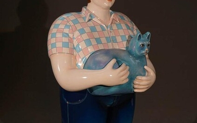 Sergio Bustamante (Mexican b. 1949), Fat Man with Cat, Painted Resin Sculpture