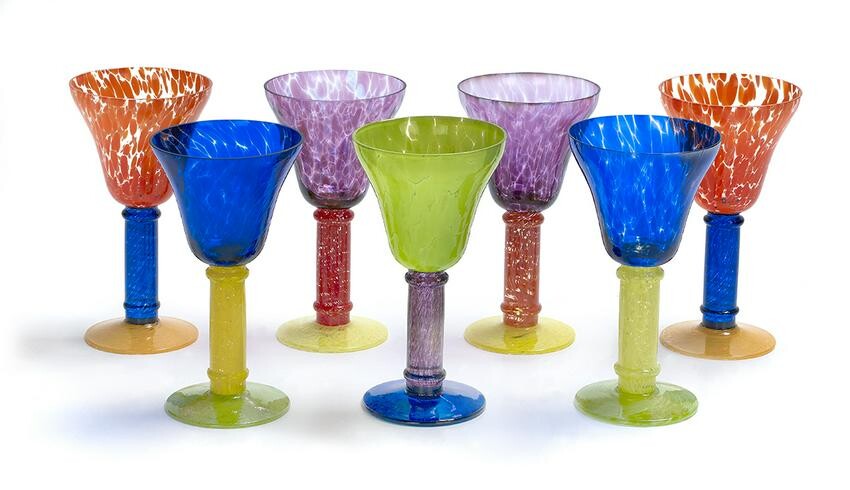 Set of Seven Blown Glass Goblets
