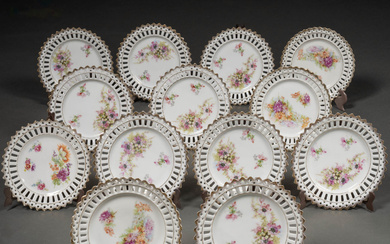 Set of thirteen 19th-20th century German porcelain snack plates.