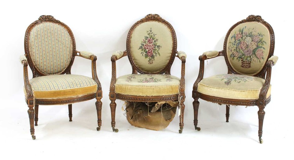 Set of three walnut mid 19th century drawing room chairs