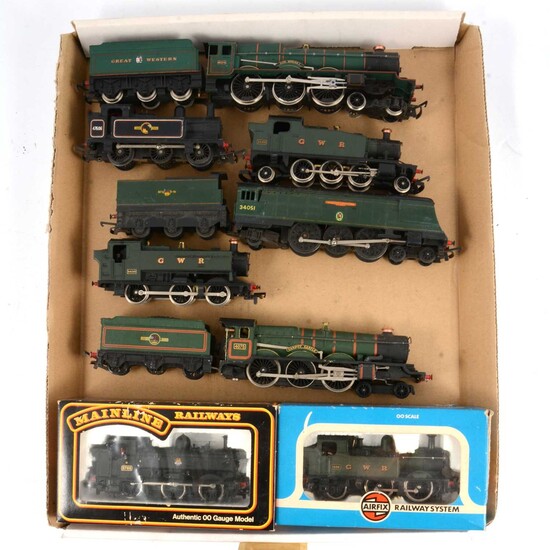 Seven OO gauge model railway locomotives.