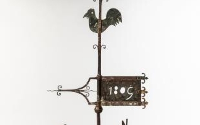 Sheet Copper and Iron Banner and Rooster Weathervane