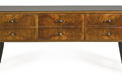 Sideboard in walnut root wood, with a black smoked
