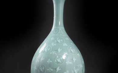 Signed Celadon Green Oriental Porcelain Vase with Heron