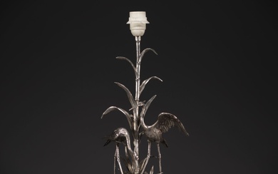 Silver-plated metal desk lamp with ibis, signed Figudo, France, Art...