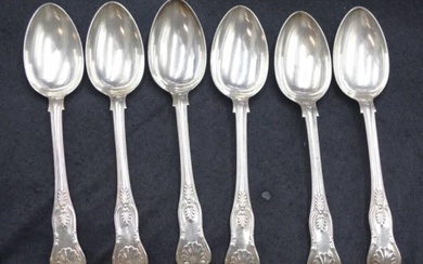 Six Edwardian silver Kings pattern dinner spoons