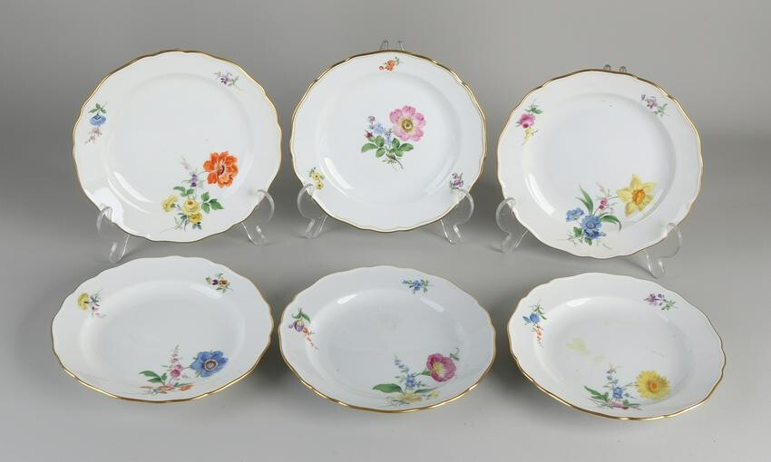 Six German porcelain Meissen cake plates with