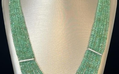 Six-Strand Graduated Emerald Bead and Diamond Necklace, 18k Gold