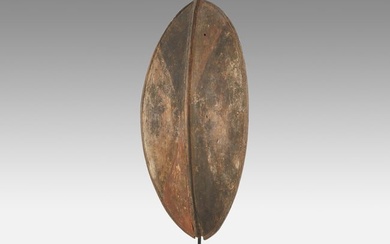 Small 10" Antique Maasai African Ovoid Carved Wood Tribal Shield, Kenya