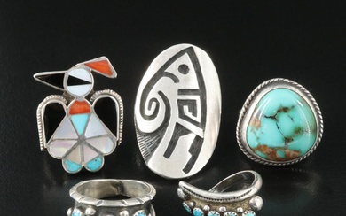 Southwestern Sterling Gemstone Rings Including Turquoise and Coral