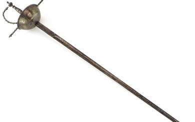Spanish Cup Hilt Rapier Featuring A Faceted Spiraling Crossguard And Fluted Metal Handle.