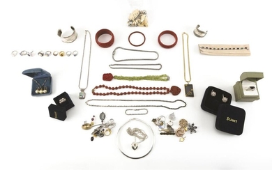FORTY-NINE PIECES OF STERLING SILVER AND COSTUME JEWELRY...