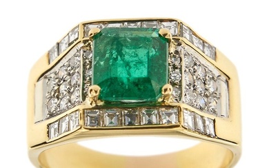 Statement ring - 18 kt. Yellow gold Emerald - Diamond