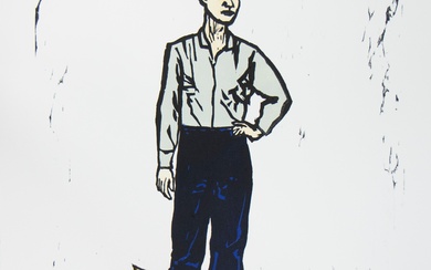 Stephan BALKENHOL (1957), woodcut Figure, numbered 18/60, signed and dated '04