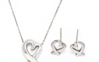 Sterling Silver Heart Motif Necklace and Earrings, Paloma Picasso for Tiffany & Co.