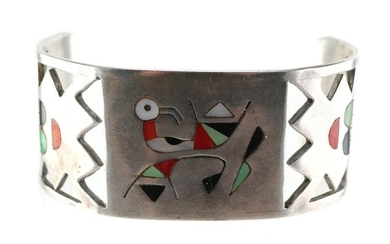 Sterling Turquoise Coral and Onyx Cuff Bracelet