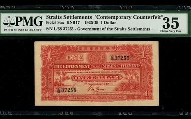 Straits Settlements, a contemporary counterfeit $1, 1st September 1927, serial number L/68 3725...