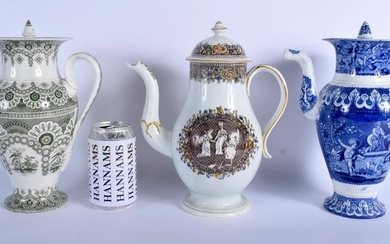 THREE LARGE 19TH CENTURY COFFEE POTS AND COVERS