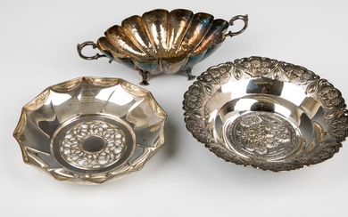 THREE STERLING SILVER SERVING DISHES. Various makers and sizes....