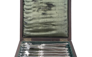 TIFFANY, YOUNG & ELLIS (NEW YORK) CASED SILVER COCKTAIL FORK SET, CIRCA 1837 TO 1853