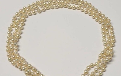 TRIPLE STRAND CULTURED PEARL NECKLACE WITH GOLD CARVED JADE ...