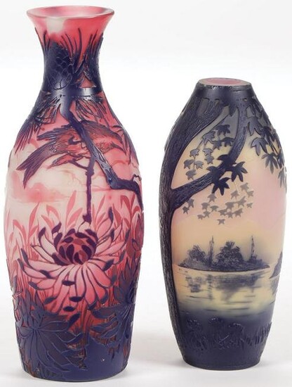 TWO DEVEZ FRENCH CAMEO GLASS VASES, C. 1920