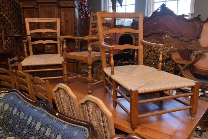 TWO FRENCH PROVINCIAL RUSH SEATED LOUNGES