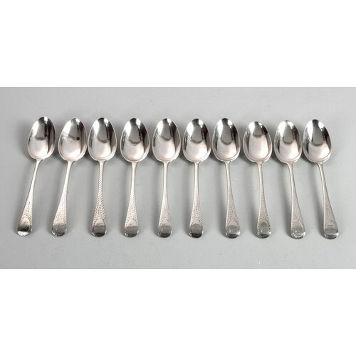 TWO GEORGE III OLD ENGLISH PATTERN SILVER DESSERT SPOONS, TH...
