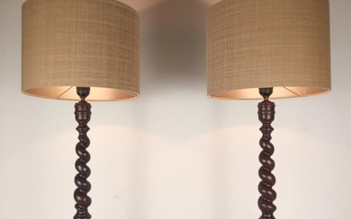 Table lamp (2) - BARLEY TWIST - High-End Lamps - 70 cm - Linen, Wood