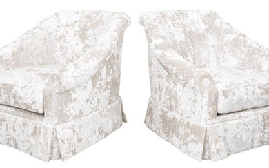 Thad Hayes Designed Velvet Swivel Armchairs, Pair