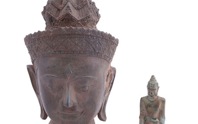 Thai Buddha's Head and Standing Buddha Statues