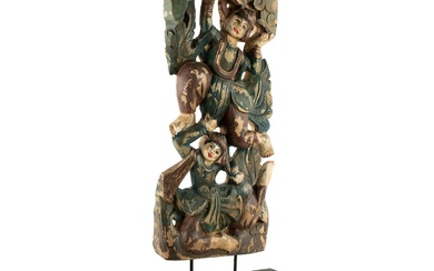 Thai Sword Dancers Carving on Stand