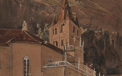 Thomas Ender Vienne 1793 - 1875 Vienne (attribué) Vue d'une église dans les Alpes Aquarelle...
