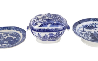 Three Blue and White Transferware Table Articles