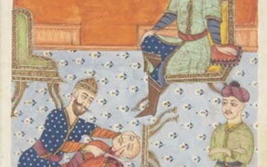 Three Qajar illustrations from a large Shahnameh, Iran, 19th century,...
