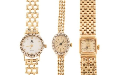 Three Vintage 14K Gold Wrist Watches