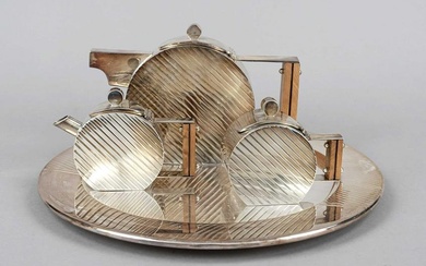 Three-piece tea centerpiece on round tray, Italy, 1970s, maker's mark Cacchione F.lli S.n.c., Milan