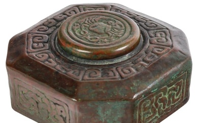 Tiffany Studios "Zodiac" Patinated Bronze Inkwell