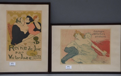 Toulouse Lautrec Deux estampes. Une vitre fêlée. Dimensions : 44 cm x 31 cm.
