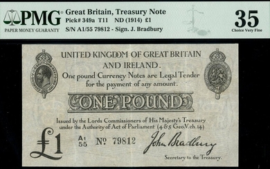 Treasury Series, John Bradbury, second issue £1, ND (23 October 1914), serial number A1/55 7981...